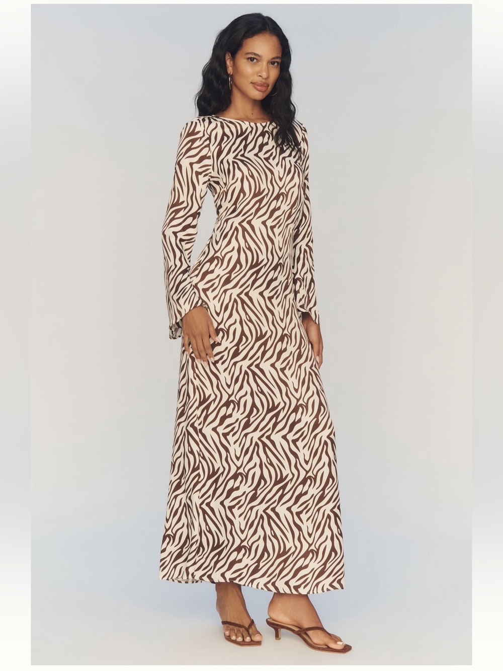 Anthropologie Brown & Cream Zebra-Print Long Sleeve Maxi
